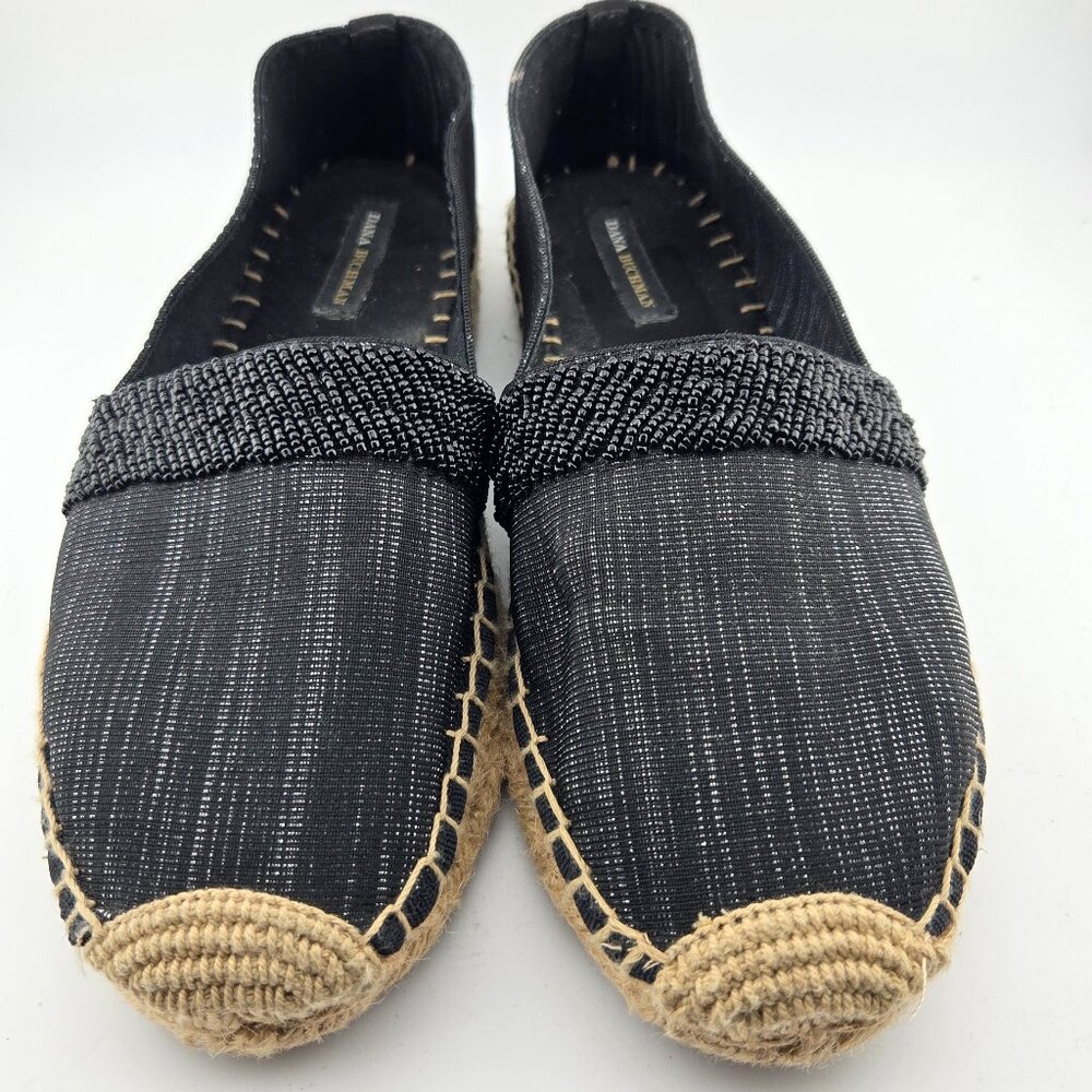 Dana Buchman Black Beaded Espadrille Flats Metallic Women’s Size 9.5